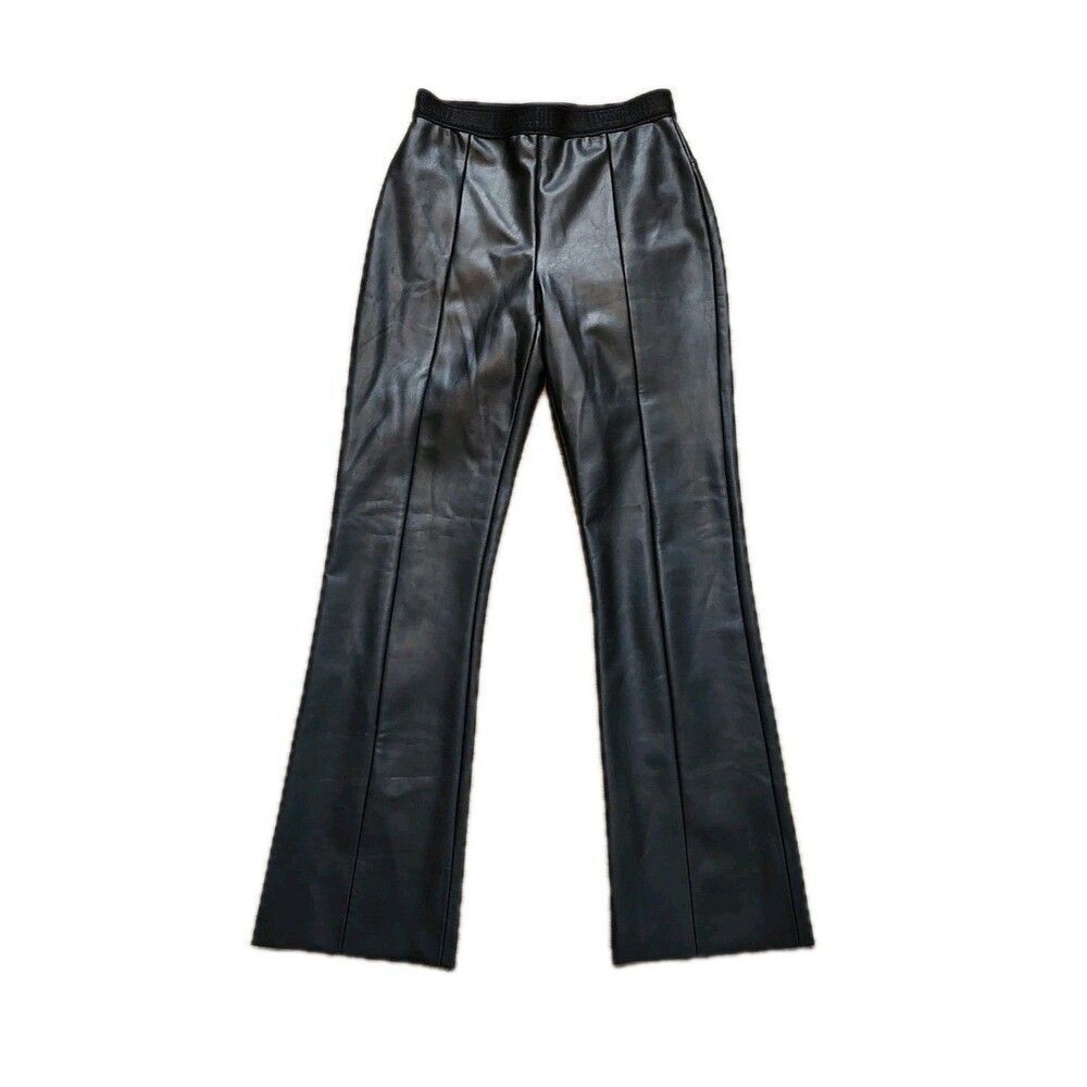 Wolford Womens Black Vegan Leather Crop Flare Pants Size 4 High Rise Minimalist - Picture 2 of 14